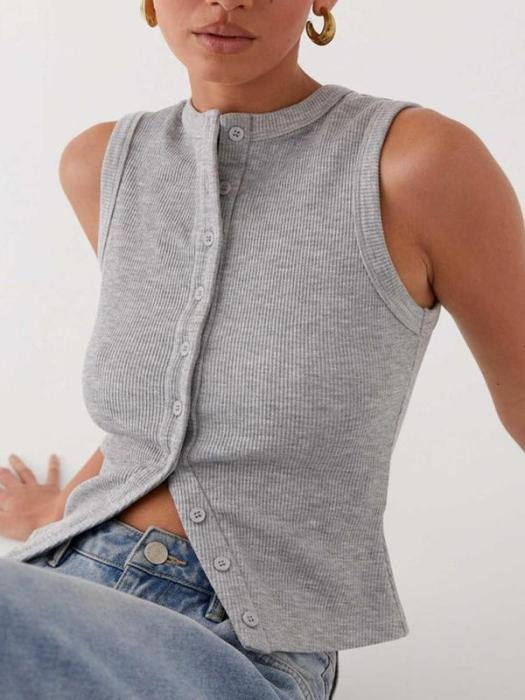 Bacika Plain Button Front Ribbed Tank Top